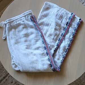 Johnny Was White Womens Embroidered Wide Leg Pants